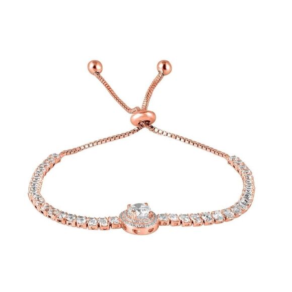 Adjustable Gold & Rhinestone Halo Tennis Bracelet - Picture 1 of 7